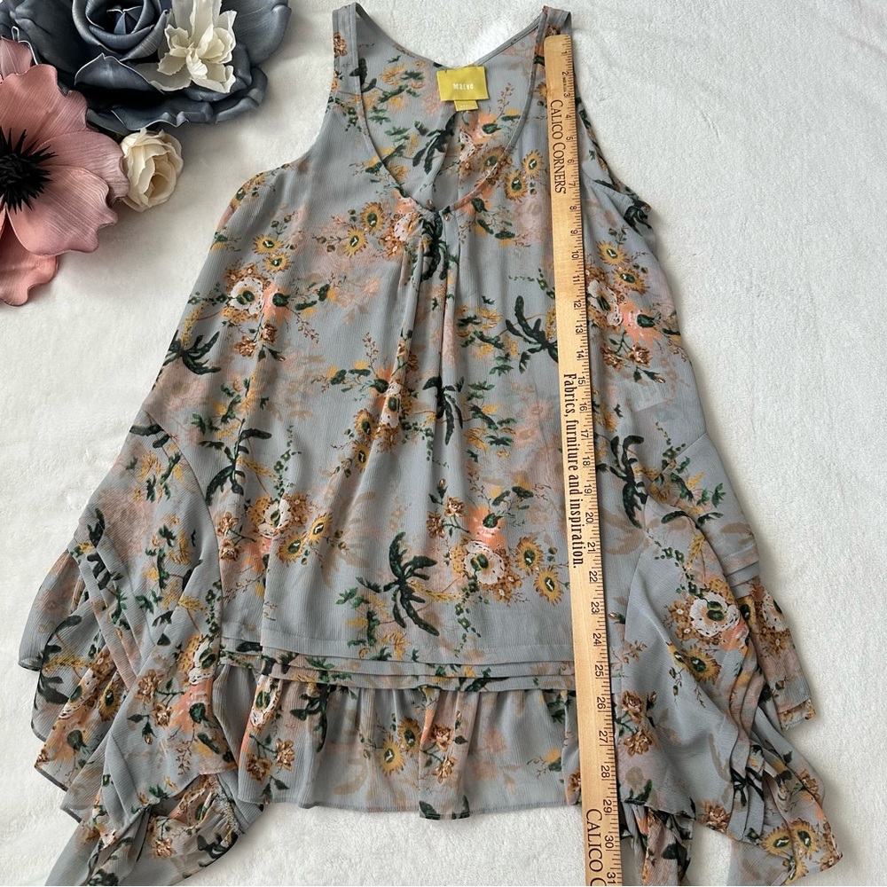 Anthro Maeve Floral Magda Handkerchief Ruffle Tunic Top Small - Picture 10 of 11